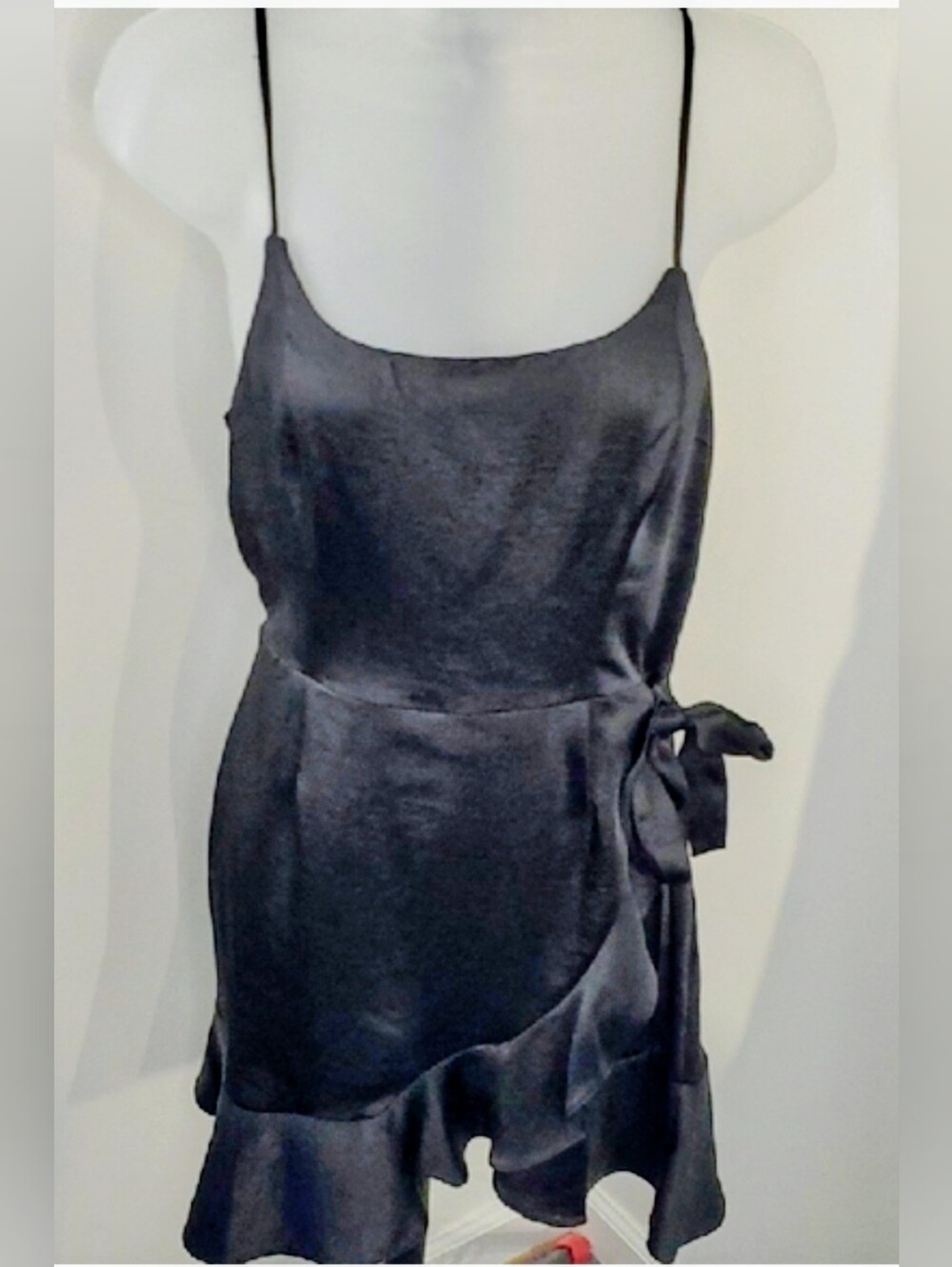 Wild fable Black Satin Spaghetti-Strap Wrap Mini Dress Size XS